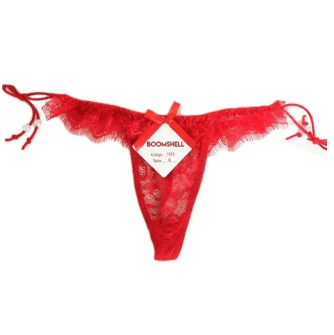Rojo XL Tanga less con perlas para atar